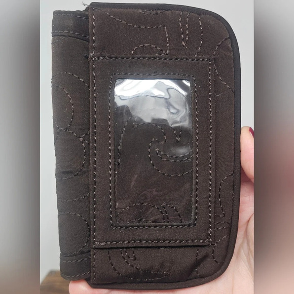 Vera Bradley Espresso Brown Flap ID Holder Wallet Keychain NWOT - Picture 4 of 13